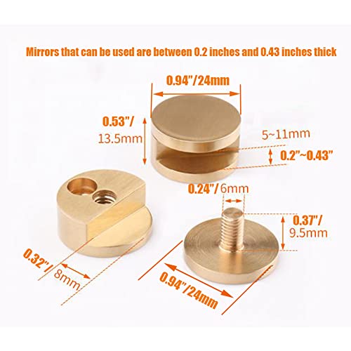 Qinwuwu Mirror Clips 5-11Mm Thick Glass Clamps Wall-Mounted Mirror Hanger Gold Pure Copper Mirror Mounting Clips For Wall Bathroom Dresser 4 Pcs #TOP1