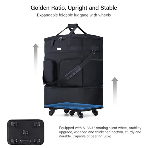 Image of Hanke Expandable Foldable Suitcase Luggage Rolling Travel Bag Duffel Tote Bag for Men Women Lightweight Carry-on Suitcase Large Capacity Luggage with Universal Wheel(Black)