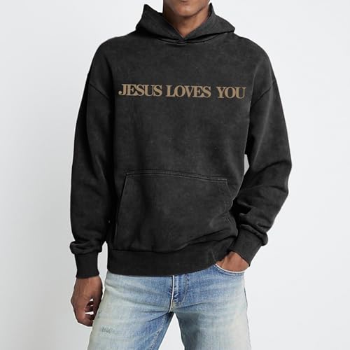 Mens Jesus Loves You Christian Hoodies God Bible Verse Faith Religious Sweatshirts Oversized Acid Wash Graphic Shirt4