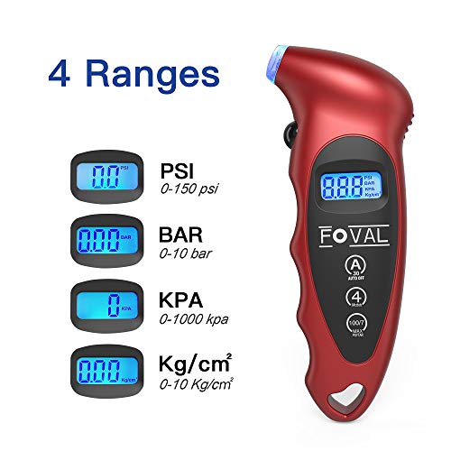 Foval Digital Tire Pressure Gauge 150 Psi For Car Truck Bicycle Instant Read With Backlit Lcd And Non-Slip Grip, 4 Pack #TOP1
