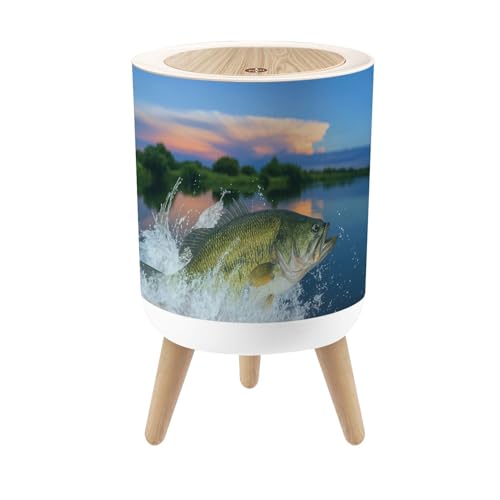 JBNJANKDAV Small Trash Can with Lid Bass Fishing Largemouth Perch
