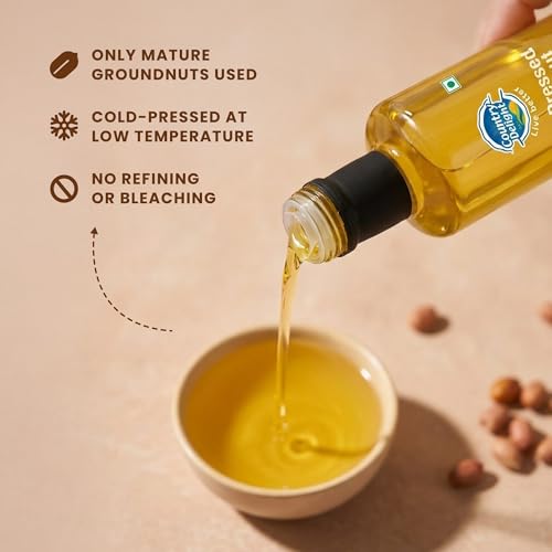 Image of Country Delight Groundnut Oil - 700 ML | Cold Pressed Non-refined Pure Groundnut Oil | Traditional Kohlu Extraction /Kacchi Ghani /Mara Chekku Style | Sweet Aroma & Flavor of Groundnut (Peanut) seeds | Double Filtered