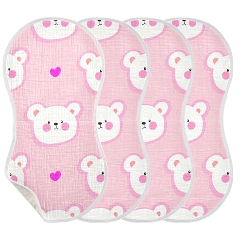 Baby Burp Cloths, Soft Absorbent Burping Cloths for Babies, Cotton Milk Spit Up Rags, Large Size for Newborns, Baby Boys and Girls (Blush Bear Faces Pattern)3