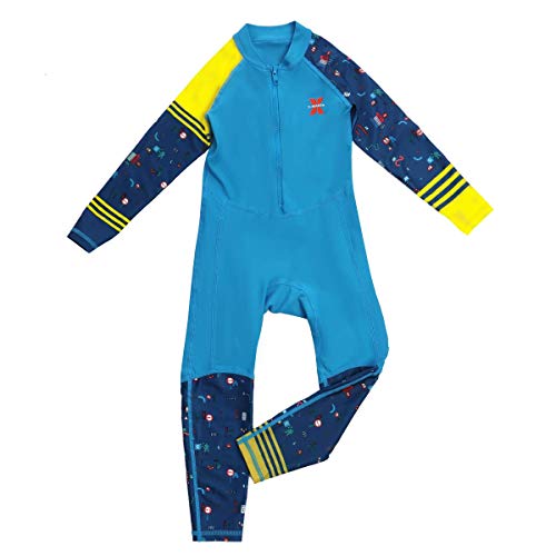 Muta Termica per Bambini Maniche Lunghe Patchwork Colorato Intero Costume da Muta Sub Bagno Ragazze Ragazzi Diving Snorkeling Nuotare Protezione UV Solare Tuta Tutina Blu 6-7 Anni