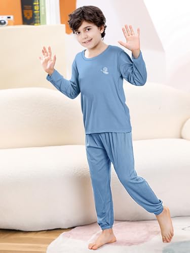 Umeyda Kids Boys Soft Modal Pajama Set Cozy Long Sleeve Sleepwear Nightwear 2 Pcs Pj Set, 4-14 Years3