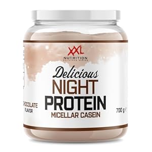 XXL Nutrition – Delicious Night Protein – 100% Micellar Caseïne Eiwit – Eiwitpoeder Proteïne Shake – Eiwitgehalte 79% – Chocolade – 700 Gram