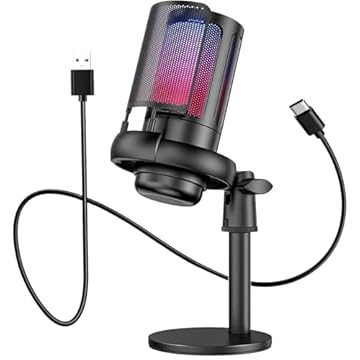 Microfone RGB Condensador Com Conector De Monitoramento De Fone De Ouvido USB Profissional Controle De Luz Gamer Para Computador Jogos Transmissao Ao Vivo Plug And Play - TOMATE (Preto)