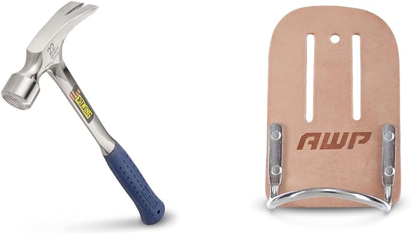 ESTWING Framing Hammer - 22 oz Long Handle Straight Rip Claw with Milled Face & AWP Leather Hammer Holder, Crafted from Genuine Saddle Leather, Compatible with Work Belts Up to 2 ½ Inches