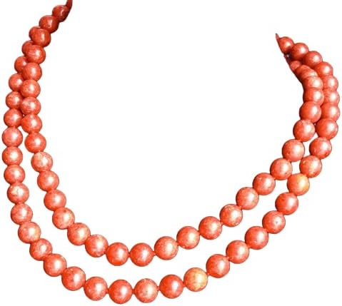 Spanj Coral Necklace Men For Women Beaded Choker Spanj Coral Necklace. Beaded Round Ball Loose Gemstone Strand Necklace, AAA Fashion Jewelry (8 mm 22 Inch)
