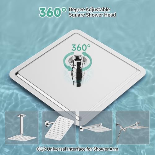 Image of SR SUN RISE Luxury 10 Inch Large Square Stainless Steel Shower Head High Pressure Rainfall Showerhead Ultra Thin Water Saving Polished Chrome