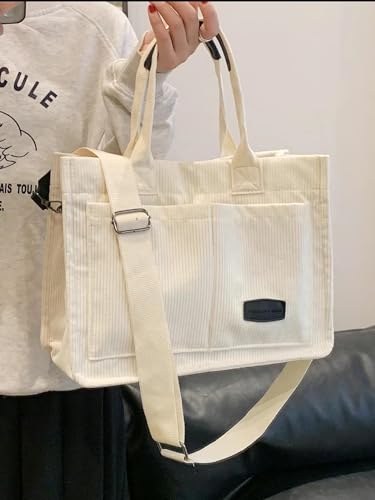 Image of Cherry Tote Bag for Women Canvas Patched Purse Cute Shoulder Bag Multi-Pocket Satchel Handbag for work travel