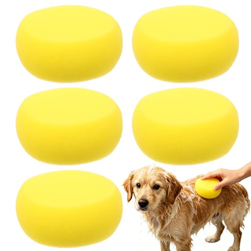Image of Ipetboom 5pcs Pet Bath Sponge - Soft Dog Grooming Foam Scrubber Tool with Strong Water Absorption and High Foaming Power for Puppies Cats Daily Cleaning Travel Washing