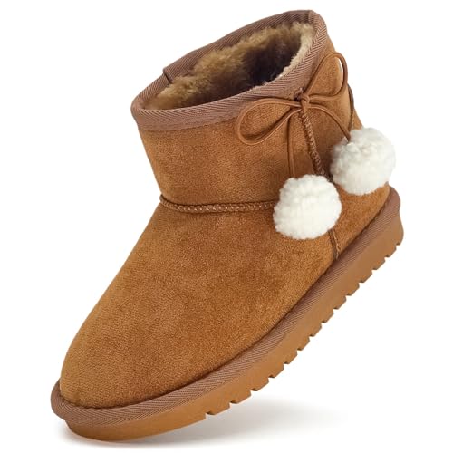 Kids Snow Boots Girls Boys Outdoor Warm Slip On Fur Lining Lightweight Anti-Slip Winter Shoes