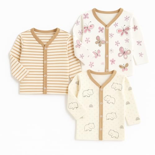 Image of EIO New Born Baby Clothes 0 | Soft Cotton Jablas for New Born | Front-Open Baby Tees for Boys & Girls Pack of 3 Newborn Clothing Set