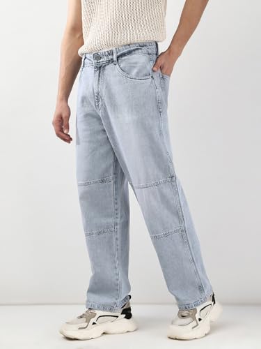 Image of Urbano Fashion Men's Loose Baggy Fit Cut and Sew Panelled Jeans Non-Stretchable