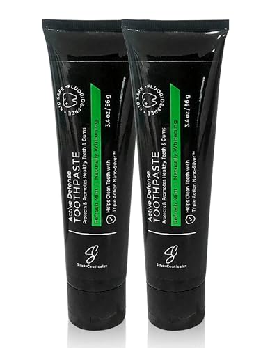 Natural Colloidal Silver Toothpaste - Refresh Mint - Ages 5+ - Cleans Fortifies & Whitens - SLS & Fluoride Free - Supports Gums & Teeth - Bad Breath - Coral Calcium & Xylitol - 3.4oz - Pack of 2