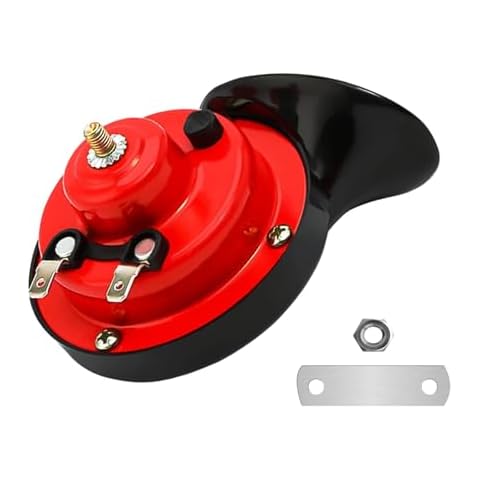 Wogomz 300DB Super Loud Train Horns, 12V Car Air Electric Snail Single Horn, Waterproof High Low Tone Air Horns Replacement for Car Motorcycle Truck Bike Boat & Any 12V Vehicles (Red TZ-101) Cover