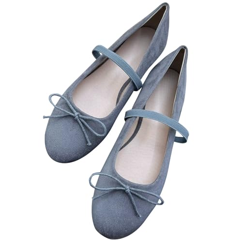 Image of TN TANGNEST Women's Mary Jane Flats Bow Ballet Shoes | Round Toe Flats with Buckle Strap Dressy Comfortable Faux Suede Flats
