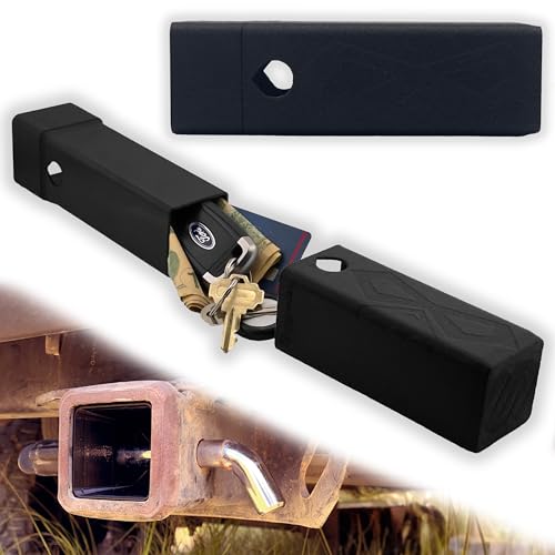 Supgrades Hidey-Hitch Hidden Key Storage Inside Trailer Hitch Receiver Secret Recessed Sturdy and Secure Storage for Key Fobs and Money Mk2 New Version (Regular) black