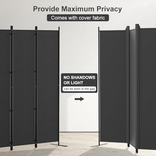 مقسم غرفة من 6 ألواح بطول 183 سم قابل للطي للخصوصية، مقسم غرفة قائم بذاته لفصل الغرفة، يتضمن شرائط غطاء، 305 سم عرض × 183 سم ارتفاع، رمادي من كوكورونا