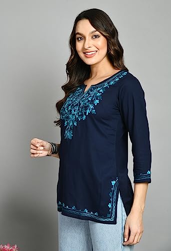 Image of QAZMI Aari Embroidered Rayon Cotton Short Kurti