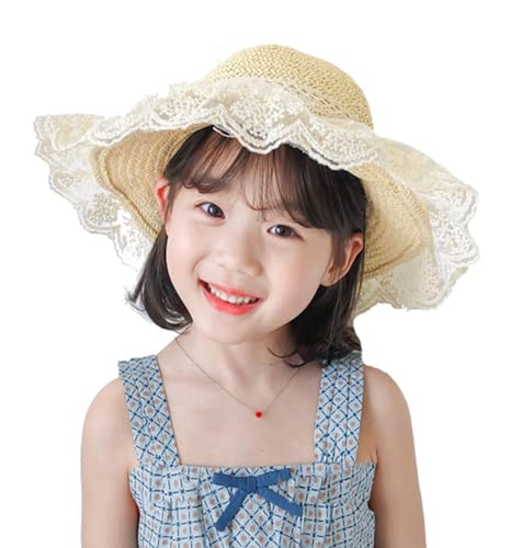 Summer Lace Straw Hats for Girls Wide Brim Floppy Beach Sun Visor Hat with lace Bowknot3