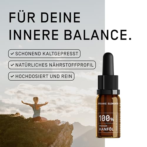 ORGANIC ELEMENTS Premium Hanföl – hochdosierte Hanftropfen – 200 mg pro Tagesdosis – schonend kaltgepresstes Hanfsamenöl mit hohem Omega 3, 6 & 9 Gehalt aus der Steiermark – 10 ml
