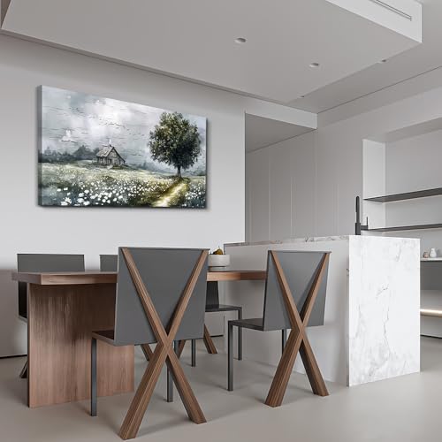 ERQINHUA Gray Large Canvas Wall Art For Living Room Farmhouse Wall Decor For Bedroom Office Mural Field scenery Paintings Tree Landscape Printed Artwork Wall Pictures Home Decorations art 24"X48"