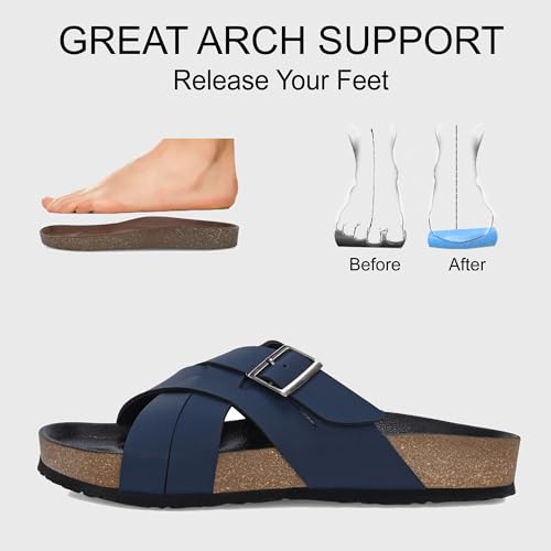 Image of Centrino Mens Cushion Sliders /Slippers|Berkin-Style Slip-On Sandals | Open Toe Design | Soft PU Footbed | Lightweight & Comfortable | Arch Support | On-Grip Sole | Casual Outdoor Wear (6868)