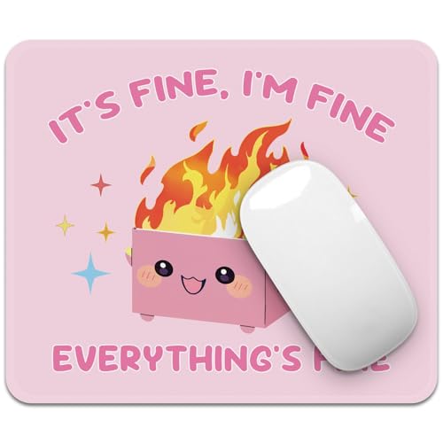 Image of FROGIGO Mouse Pad with Stitched Edges - Funny Mousepad for Women, 9.25 x 7.75 inch Washable Square Desk Pad, Non-Slip Rubber Base, Office Home Laptop Accessories - Pink Box on Fire