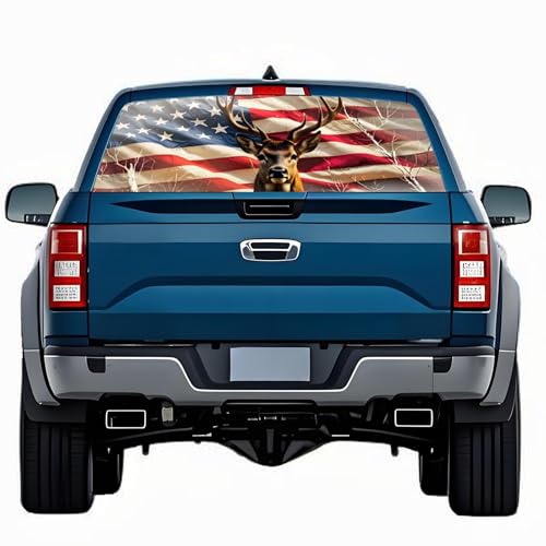 Image of Rear Window Decals for Trucks - 65x17.3 in American Flag Vinyl Perforated Back Window Graphics Fit Most Pickup Trucks SUV for Personalized