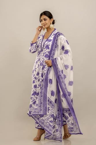 Image of PARTHVI Women's Printed Anarkali Kurta With Palazzo & Dupatta Set