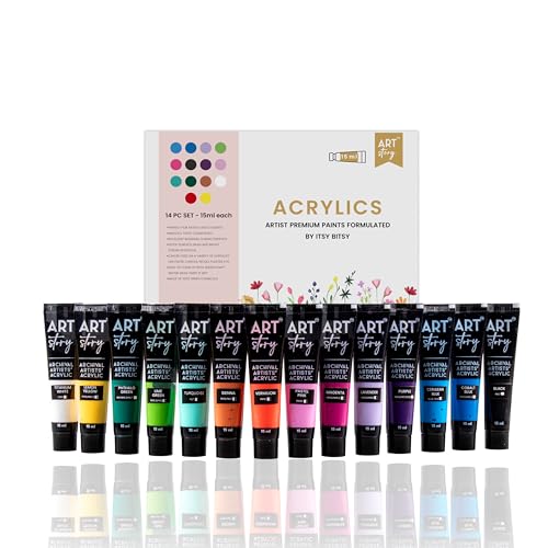 Image of Itsy Bitsy Art Story Artists Acrylic Paint Set - 14 Colors X 15ml each| for Paper, Canvas, MDF, Wall, Glass, Plastic, Metal, Terracotta|Premium Multi Surface paint for DIY Art & Craft| For Beginners Students Adults