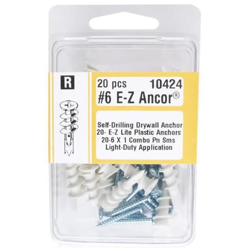 Midwest Fastener 10424#6 E-Z Ancor Self-Drilling Plastic Drywall Anchors with Screws - 20 per Package