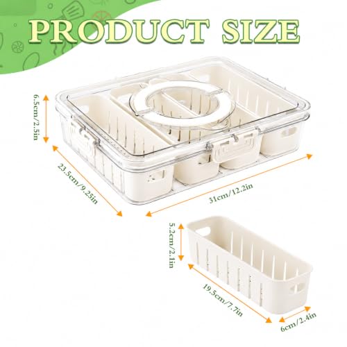 Image of JD Fresh Pack of 2 Fridge Storage Boxes with 4 Removable Serving Veggie Tray /Divided Plastic Fridge Organizer with Lid & Handle /Airtight Fridge Storage Container for Fruits,Vegetables &Kitchen Storage