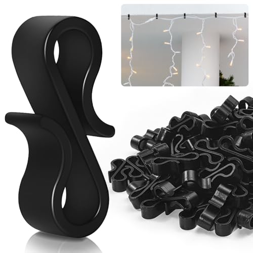 Gomeer 160 Pcs Gutter Hooks for Outdoor Lights Christmas Light Hooks Weatherproof Plastic S Gutter Clips for Hanging Decorations Outside String Lights Fairy Lights Christmas Tree Light-Black