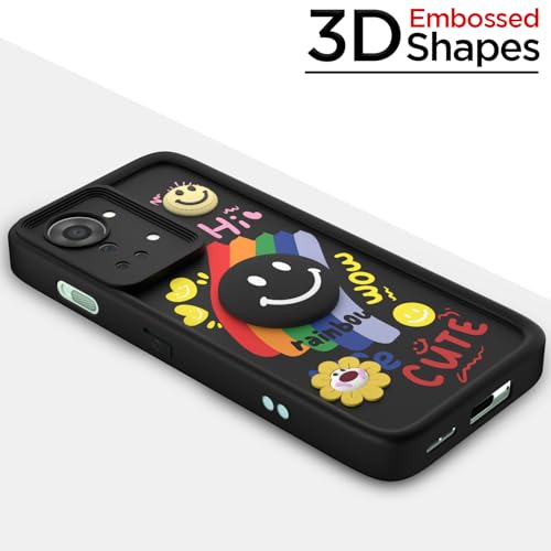Image of Pikkme Back Cover for OnePlus Nord 2T 5G | Soft Silicone| Cute Rainbow Smile & 3D Cartoon Flower Design | Shockproof Raised Camera Protection Bumper Case (Black)