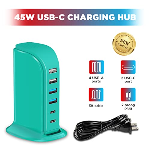 USB Charger Block Upoy, Charging Station for Multiple Devices Apple, USB Hub Power Strip Multiple Ports, Power Block Adapter for Phone, Tablet, Ear Buds, C Charger Block with 5ft Extension Cord — view 3