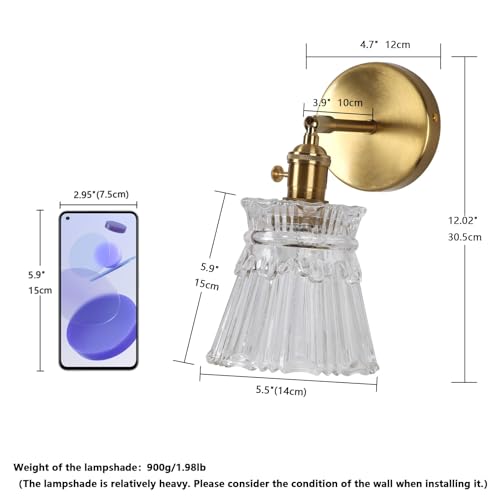 Image of Vintage Gold Wall Sconces with Lampshade Brass Sconces Modern Wall Lighting Fixture with Switch for Bathroom, Bedroom, Living Room Classic E26