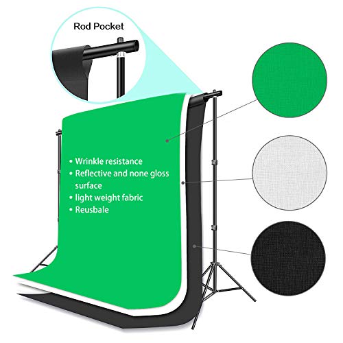 Hyj-Inc Photography Photo Video Studio Background Stand Support Kit With 3 Muslin Backdrop Kits (White/Black/Chromakey Green Screen Kit),1050W 5500K Daylight Umbrella Lighting Kit With Carry Bag #TOP2