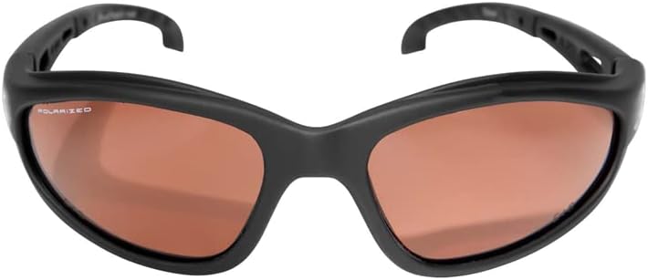 Edge TSM215 Dakura Polarized Wrap-Around Safety Glasses, Anti-Scratch, Non-Slip, UV 400, Military Grade, ANSI/ISEA & MCEPS Compliant, 5.04" Wide, Matte Black Frame / Copper Lens
