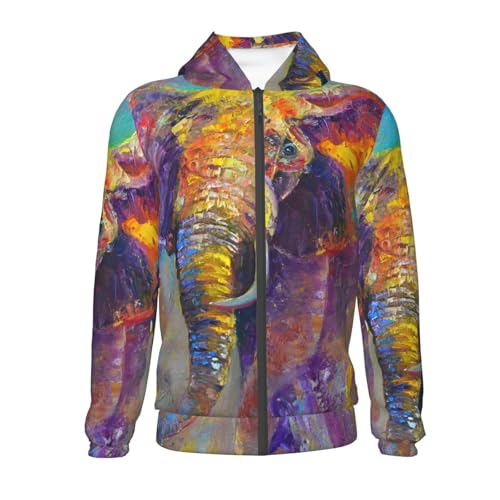Oil Painting Elephant 1 Kids Pullover Hoodies Boys Zip Up Sweatshirts Girls Athletic Clothes with Pocket2