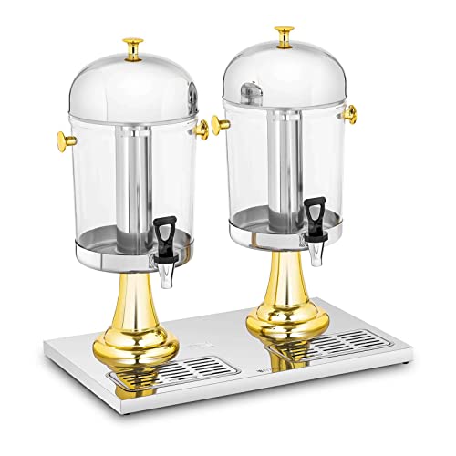 Royal Catering Distributeur De Jus De Fruit Fruits Boisson Froide Fontaine À Cocktail Punch RCSD-2G (Volume 2 x 8 l, Récipients Ø 22 cm, Dispositif De Refroidissement Intégré, Plastique & Inox)