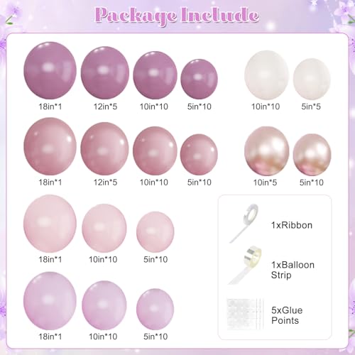Dusty Purple Balloon Arch Kit 124Pcs Pink and Purple Balloon Garland Arch Kit Lavender Lilac Light Purple Dusty Pink Gold Pink Sand White for Baby Shower Bridal Shower Wedding Birthday Decorations — view 5