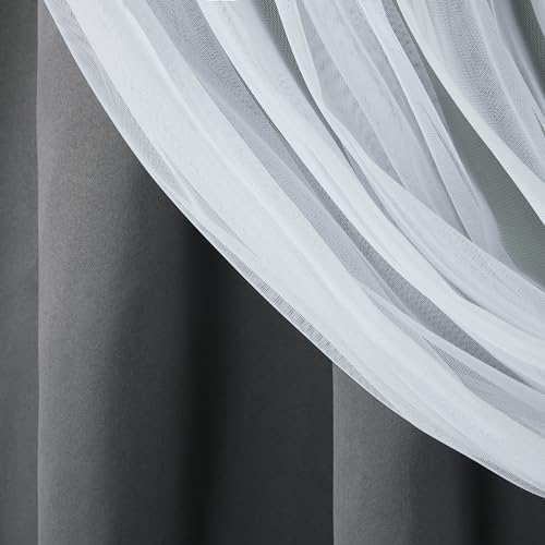 Image of TOWN & COUNTRY LUXE Talia Double Layer Indoor Curtains, Sheer and Room Darkening Blackout, Grommet Top, Energy Efficient, 2-Pack Set, 52 inchx96 inch, Black Pearl
