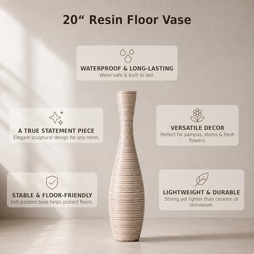 Image of Leewadee Large Floor Vase 20 inches Polyresin for Pampas Grass, Dried Flowers