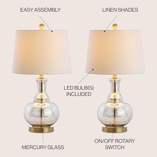 JONATHAN Y 25" Mercury Silver and Brass Gold Glass Table Lamp Set of 2 for Bedroom, Modern Bedside Lamp for Living Room Nightstand, White Linen Drum Shade, LED Bulb Included JYL1068A-SET2 by JONATHAN Y - Image 3