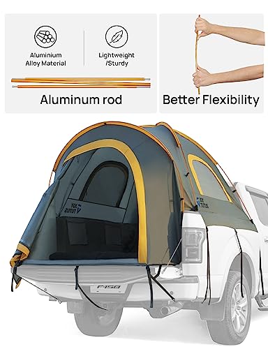 Image of JOYTUTUS Pickup Truck Tent 5ft Bed Tent 2.0, Waterproof PU2000mm Double Layer for 2 Person, Portable Truck Bed Tent - Orange Aluminum Pole