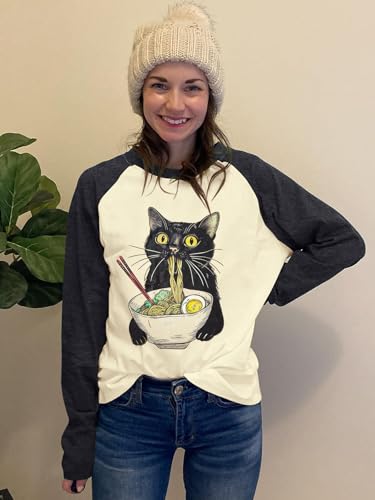Image of JINTING Cat Shirts for Women - Loose Fit Lightweight Long Sleeve Graphic Autumn Outfits Printed Blouse Casual Tops