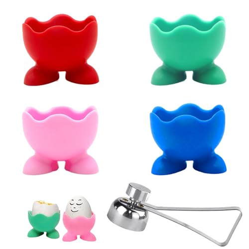 5-Piece Set Egg Cups, Egg Cups 4 – Funny & Colorful Boiled Egg Holder Kit with Egg Opener | Egg Cups 6 for Soft or Hard Boiled Eggs, Egg Cup for Kids and Adults (4 Pcs & 1 Egg Opener)